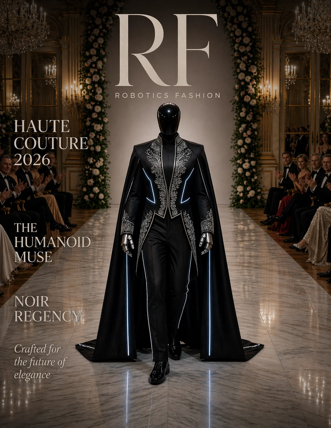 Editorial cover treatment featuring the Noir Regency look.
